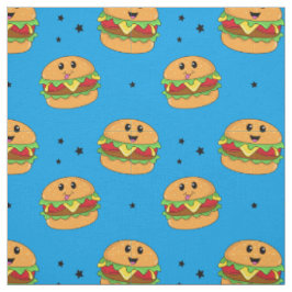 Tecido Padrão de Cheeseburger de Kawaii Cute em Azul
