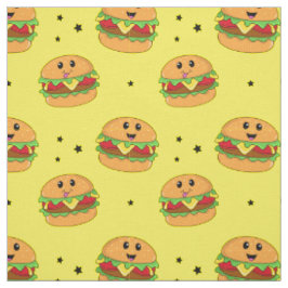 Tecido Padrão de Cheeseburger Kawaii Fofo em Amarelo