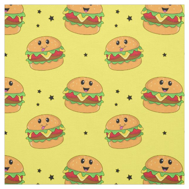 Tecido Padrão de Cheeseburger Kawaii Fofo em Amarelo (Modelo)