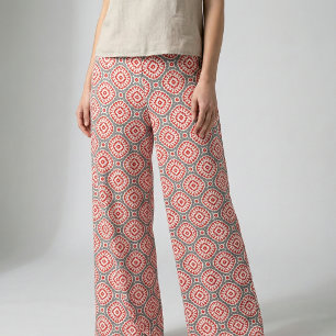 Tecido Padrão de Cinza Vermelha Étnica Marroquina Vibra