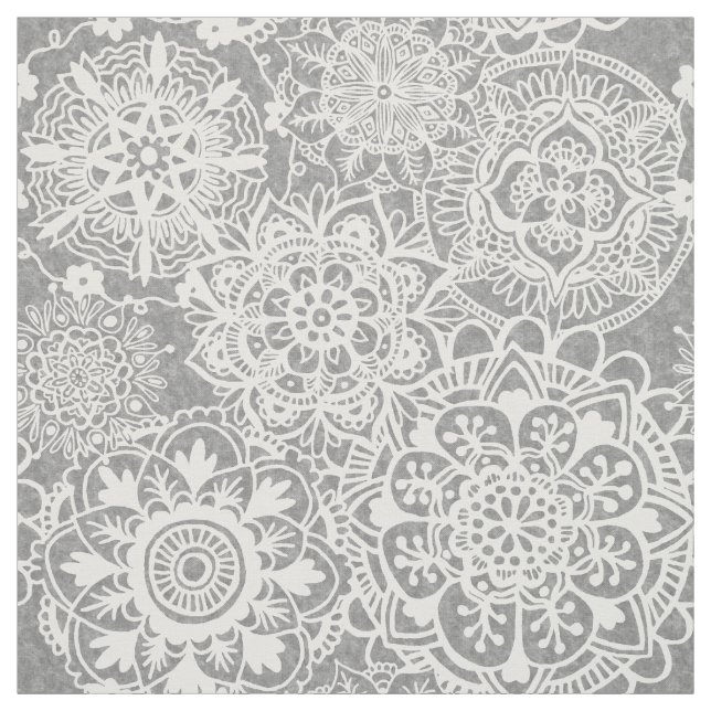 Tecido Padrão de Cinzas Suaves e Mandala Branca (Modelo)