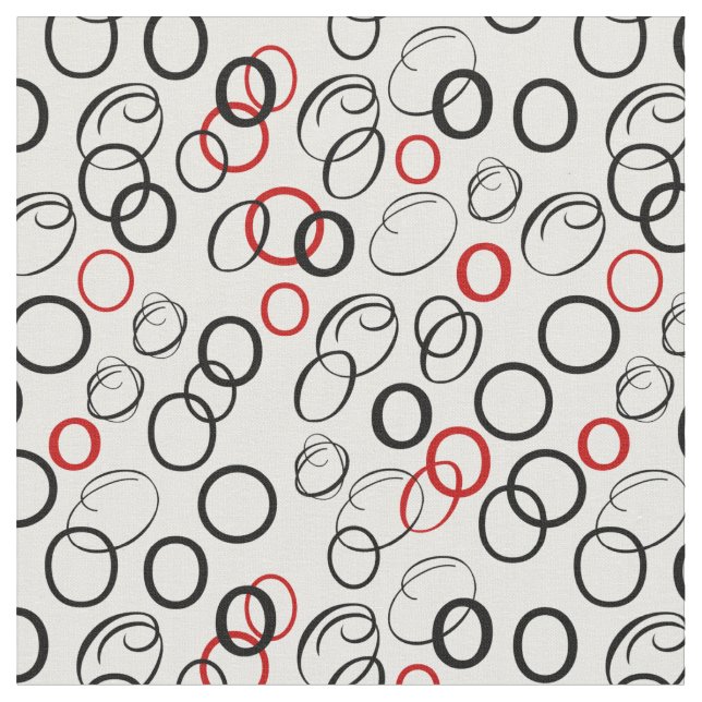 Tecido Padrão de Círculo Abstrato Preto e Vermelho (Detalhe)