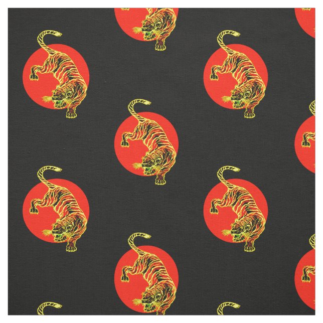 Tecido Padrão de Círculo de Tigre Vermelho e Amarelo (Modelo)