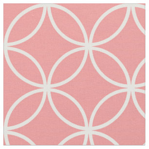 Tecido Padrão de Círculos Sobrepostos Rosa e Branco Fofo