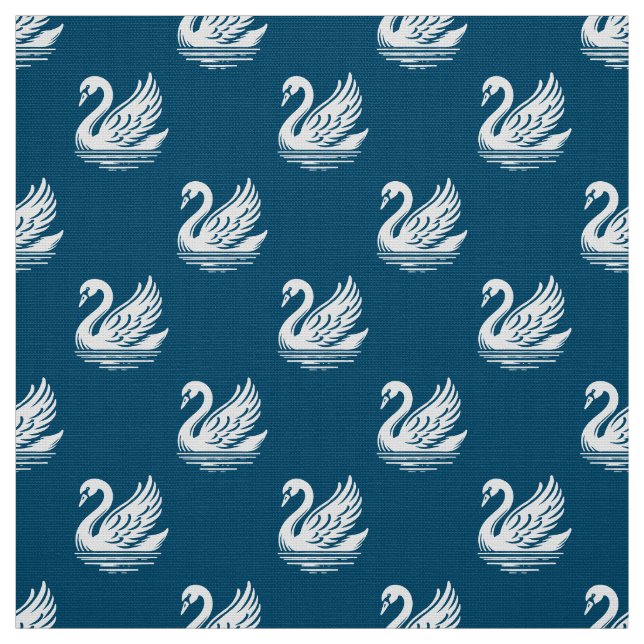 Tecido Padrão de Cisne - Branco no Azul Oceânico (Modelo)