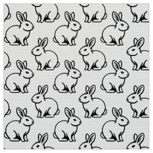Tecido Padrão de coelhos - Preto e Branco