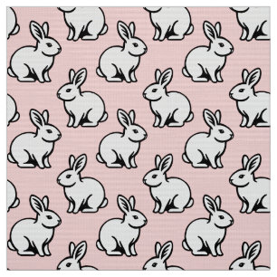 Tecido Padrão de coelhos - Preto e Branco com rosa esmaec