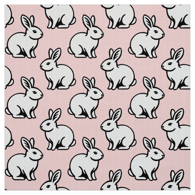Tecido Padrão de coelhos - Preto e Branco com rosa esmaec (Modelo)