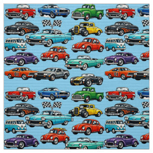 Tecido Padrão de Colagem de Carros Clássicos Vintage