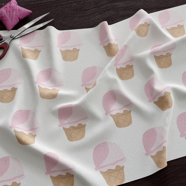 Tecido Padrão de Cone de Sorvete de Morango Rosa-R (A fun pink ice cream cone pattern fabric just for you)