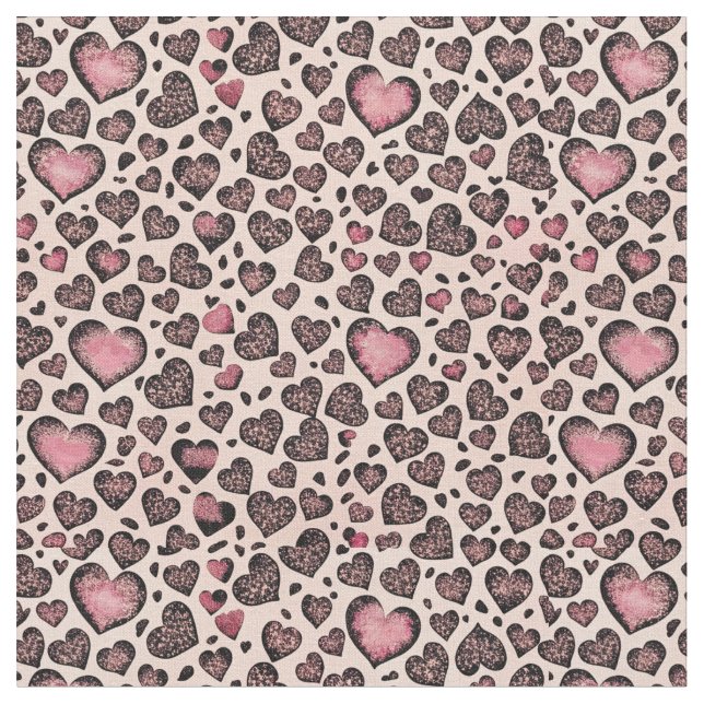 Tecido Padrão de Coração de Leopardo Rosa em Rubor (Detalhe)