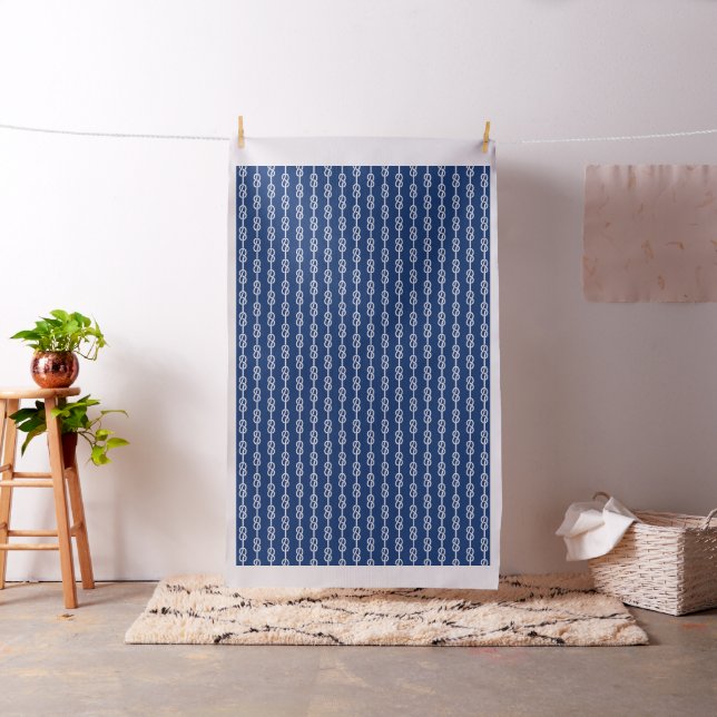 Tecido Padrão de Corda Náutica Azul-Marinho e Branco (In Situ)