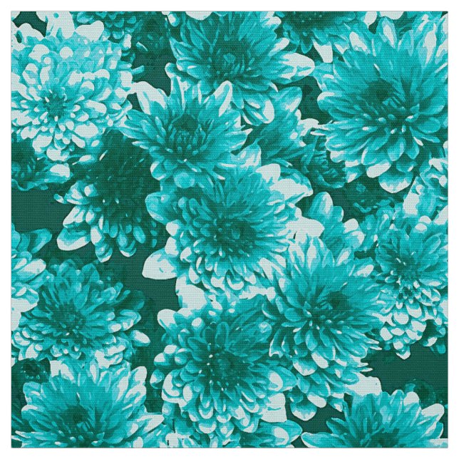 Tecido Padrão de Dahlia Gráfico Moderno, Teal e Aqua (Modelo)