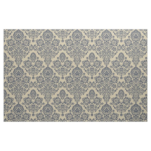 Tecido Padrão de Damasco Azul e Creme Elegante (Fat Quarter)