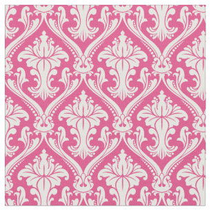 Tecido Padrão de Damasco Barroco Rosa Quente da Moda