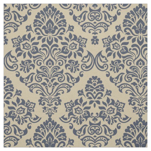 Tecido Padrão de damasco contínuo azul e creme elegante (Modelo)