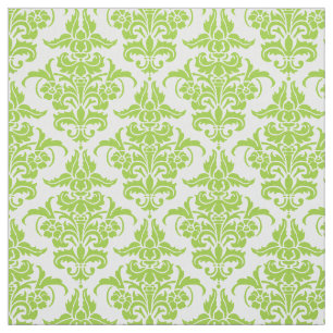 Tecido Padrão de Damasco - Verde Marciano em Branco