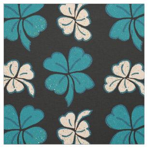 Tecido Padrão de Desenho de Shamrock Preto Verde Moderno
