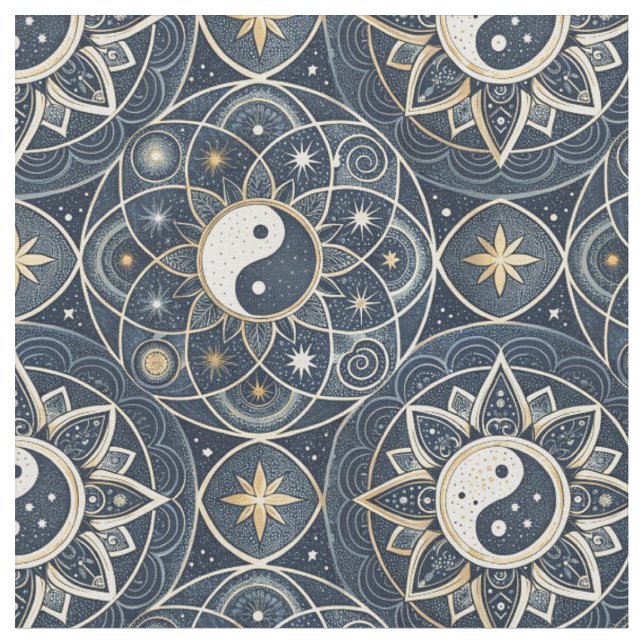 Tecido Padrão de Design Mandala Harmonia Celestial Yin Ya (Detalhe)