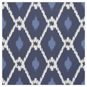 Tecido Padrão de diamante tribal de cor azul e branca