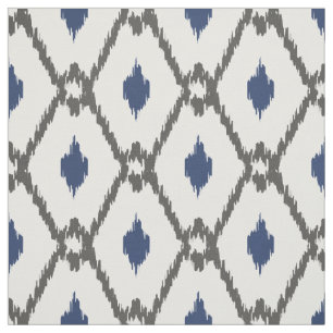 Tecido Padrão de diamante tribal de ikat branco preto