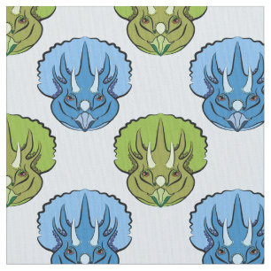 Tecido Padrão de Dinossauro Verde e Azul do Tricerátopo