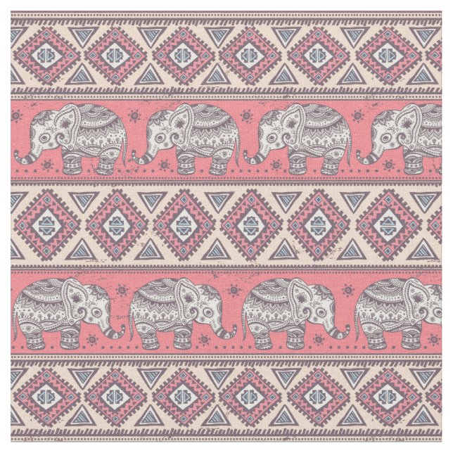 Tecido Padrão de Elefante Étnico Rosa (Detalhe)