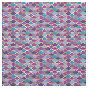 Tecido Padrão de Escala de Sereia Dourada abstrato Purple