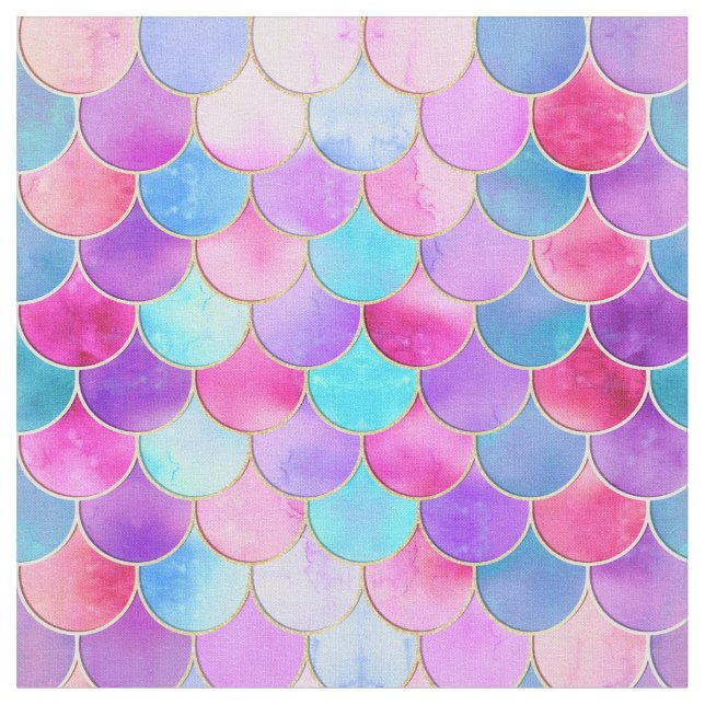 Tecido Padrão de escala de Sereia Rosa, Roxo e Aqua (Detalhe)