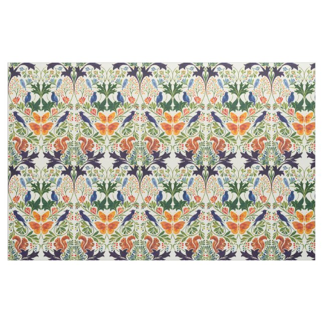 Tecido Padrão de Esquilos Pássaros e Borboletas (Fat Quarter)