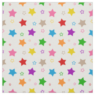 Tecido Padrão de Estrelas Coloridas em Branco