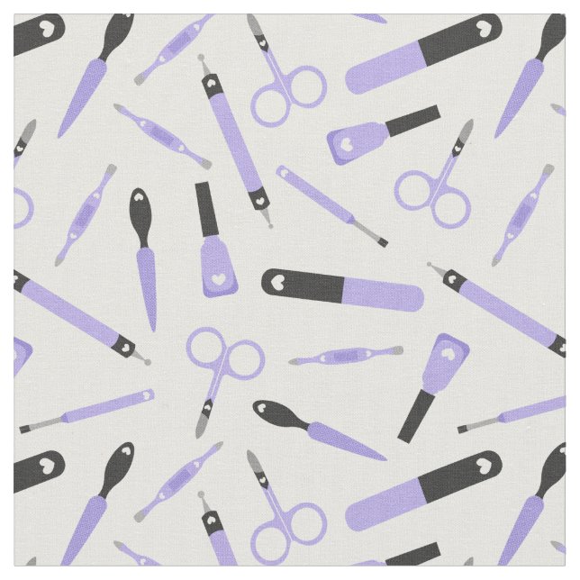 Tecido Padrão de Ferramentas de Manicurist Preto e Roxo (Detalhe)