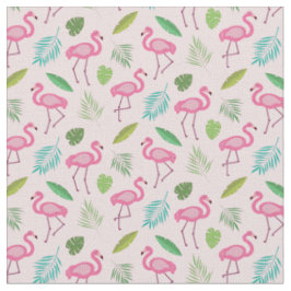 Tecido Padrão de Flamingo Rosa com folhas Tropicais