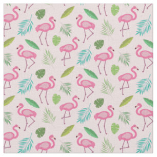 Tecido Padrão de Flamingo Rosa com folhas Tropicais