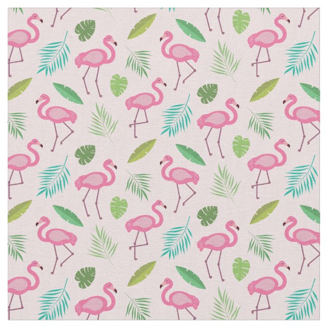Tecido Padrão de Flamingo Rosa com folhas Tropicais  (Detalhe)