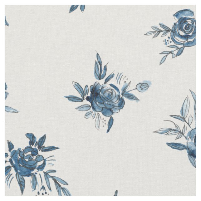 Tecido Padrão de flor de aquarela azul de Indigo (Detalhe)