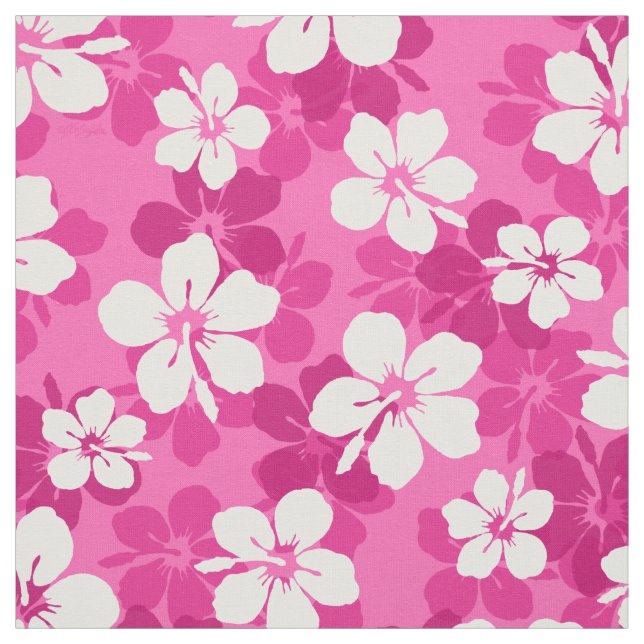 Tecido Padrão de Flor de Hibisco Branco Violeta Tropical  (Modelo)