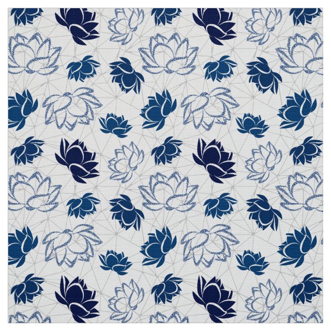 Tecido Padrão de Flor de Lótus com Brilho Azul (Modelo)