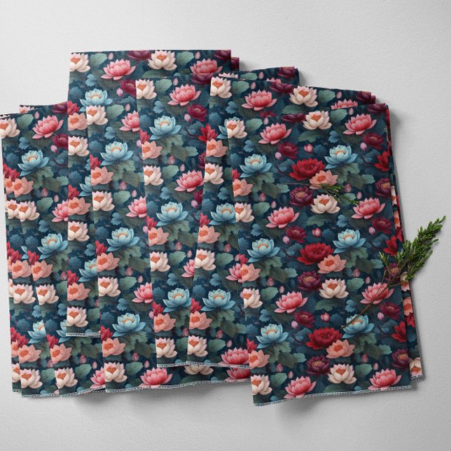 Tecido Padrão de Flor de Lotus Moderno Elegante (Elegant Moody Modern Lotus Flower Pattern Fabric )