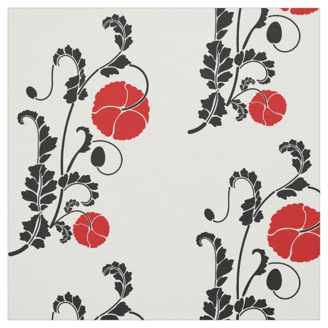 Tecido Padrão de Flor Preto e Vermelho (Modelo)