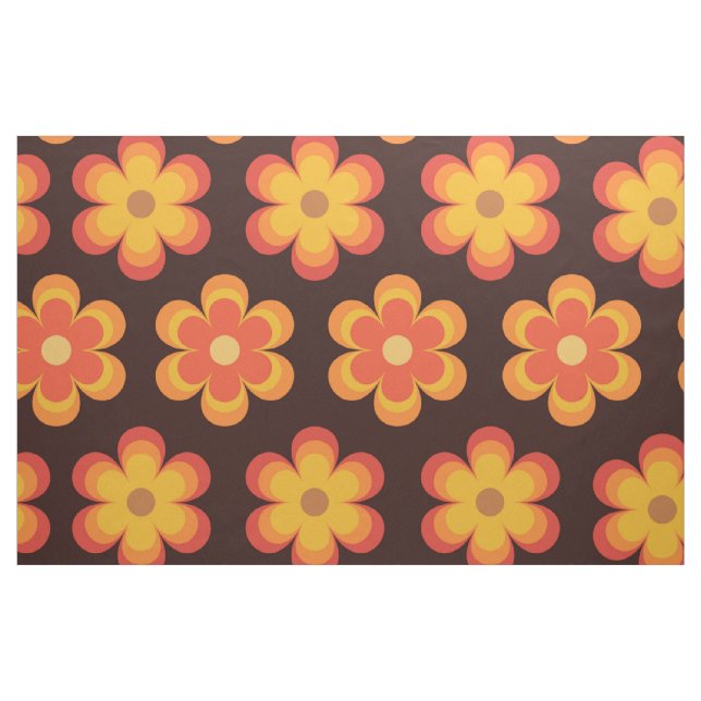 Tecido Padrão de flor retrô Groovy laranja e amarelo  (Fat Quarter)
