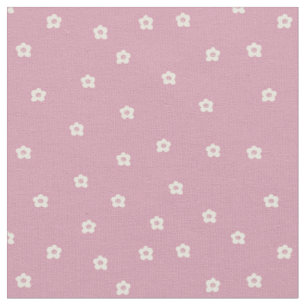 Tecido Padrão de Flor Sorridente Retro em Creme e Rosa