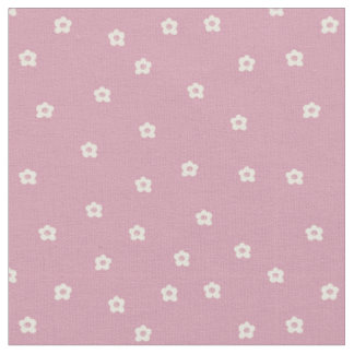 Tecido Padrão de Flor Sorridente Retro em Creme e Rosa