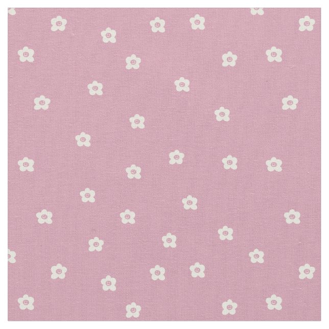 Tecido Padrão de Flor Sorridente Retro em Creme e Rosa (Detalhe)