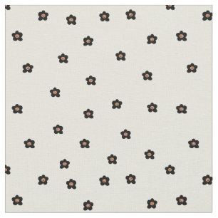 Tecido Padrão de Flor Sorridente Retro em Preto e Creme