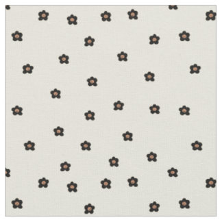 Tecido Padrão de Flor Sorridente Retro em Preto e Creme