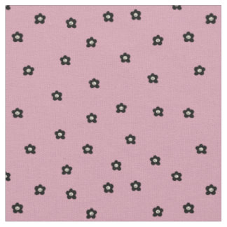 Tecido Padrão de Flor Sorridente Retro em preto e rosa