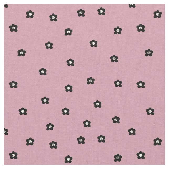 Tecido Padrão de Flor Sorridente Retro em preto e rosa (Detalhe)