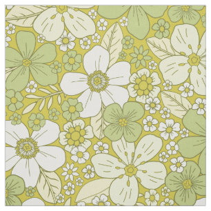 Tecido Padrão de Flor Verde e Amarelo do Pastel