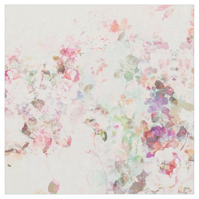 Tecido Padrão de flores de coloração aquosa rosa (Detalhe)